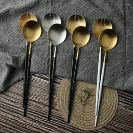 Dinnerware Sets Travel Cultery Set Gold 304 Kitchen Stainless Steel Serving Spoon Large Salad Fork Dinning Server Utensils