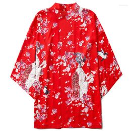 Ethnic Clothing Bebovizi Beach Yukata Men Women Red Cardigan Blouse Harajuku Japan Cherry Blossoms Kimono Femme Japanese Style Sexy Clothes