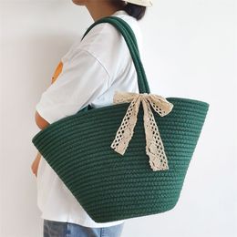 Fashion trend large capacity cotton rope woven holiday beach bag big bow manufacturers direct cross-border wholesale