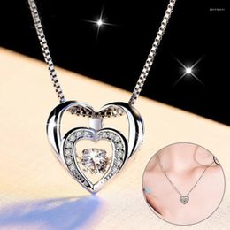 Chains 925 Silver Plated Double Womens Necklace Jewellery Heart Zircon Pendant UK