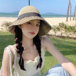 Wide Brim Hats 2023 Summer Women Casual Straw Hat Sun Cap Floppy Large Lace Holiday Beach Ribbon Panama Gorros For Womens