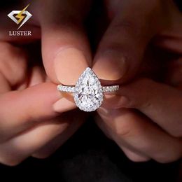 Lustre Jewellery Solid 10k/14k/18k Real Gold 4carat Pear Shape Moissanite Diamond Engagement Wedding Rings for Girl