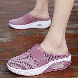 Sandal s Mesh Flat Shoes Half Slippers Cushion Thick Bottem Slip on Breathable Casual Slides Slipper 230505