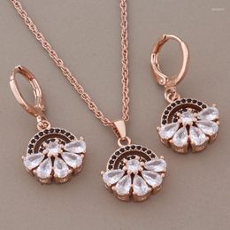 Necklace Earrings Set 585 Rose Gold Colour Luxury Quality For Women Fashion Black And White Zircon Drop Party Wedding Jewellery