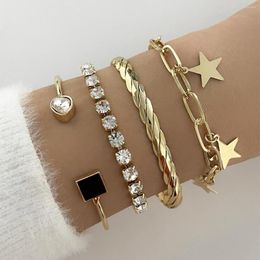 Charm Bracelets Sindlan 4Pcs Charms Crystal Wrist For Women Vintage Gold Colour Chains Star Open Bangles Set Fashion Jewellery Pulseras