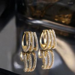 Hoop Earrings Korean Trendy Gold Colour Double Triple Stacked For Women Full Zircon Light Luxury Accessories Wedding Jewellery