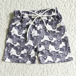 Shorts Baby Boy Summer Western Highland Cow Beach Pocket Clothing Drawstring Waist Kids Wholesale Children Toddler Clothes 230505