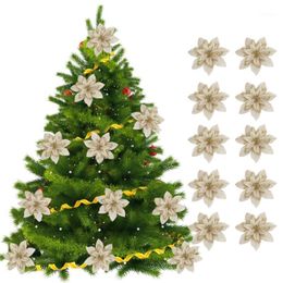 Christmas Decorations 10PCS Flower Tree Ornament Decorative Artificial Plastic Xmas Decor Golden Party