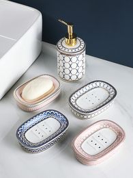 Soap Dishes Nordic Home And el Gold Inlay Double Layer Holder Bathroom Ceramic Dish With Drain Porte Savon 230505