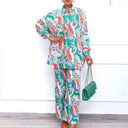 Women's Tracksuits 2 Piece Women Set Dashiki African Clothes 2023 Fashion Printed Shirt Top Wide-leg Pants Suit Party Lady Office Matching