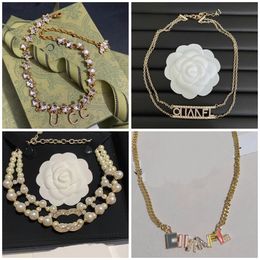 Designer Pearl Diamond Pendant Necklace Luxury Women Letter Combination Choker 2023 Birthday Gift Brand Necklace 18K Gold Plated Premium Jewelry Wholesale