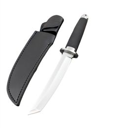 Special Offer Outdoor Fixed Blade Tactical Knife 440C Satin Tanto Point Blade Rubber Plastic Handle Straight Knives with Leather Sheath