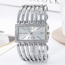 Wristwatches 2023 Women's Large Steel Band Quartz Watch Square Hollow Rectangle Diamond Set