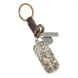 Keychains Vintage Fashion Keychain Alloy Castle Pendants Weave Leather Holder Fairy Tale Bag Car Keyring Chain Children Women Jewelry Gift