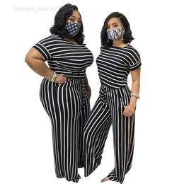 Women Plus Size Jumpsuits Fashion Wide-leg Rompers Short Sleeve 3XL 4XL 5XL Bodysuits Casual Loose Striped Overalls Summer Clothes Black Wide Leg Pants 5 9