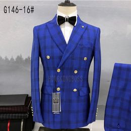 Men's Suits Blazers Men Double Breasted Suit Coat Trousers 2023 Business Formal Dress Slim Fit Groom Wedding Jacket Pants 2 Pcs Set 230506