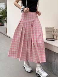 Skirts SURMIITRO Long Midi Skirt Women Summer Korean Fashion Pink Plaid Elegant Aesthetic High Waist Skirt Female 230506