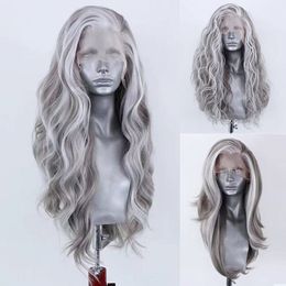 Synthetic Wigs AIMEYA Lace Front Highlight Silver Grey Mix Colour Women s Daily Use Cosplay 230505