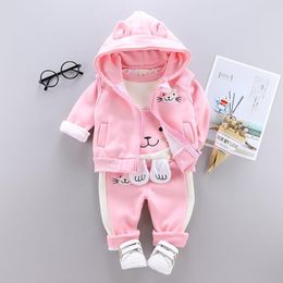 Kleidung Sets Herbst Winter Kinder Kleidung Sets Baby Mädchen Cartoon Dicke Fleece Hoodies Weste Hosen 3 stücke Sport Anzüge Jungen Lässige Warme OUTfit 230506