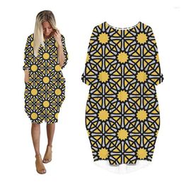 Casual Dresses For Women Geometric Plus Size Long Sleeve Fashion Woman Clothes Streetwear Christmas Ladies Clothing Female Dress