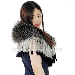 Scarves CX-B-60B Latest Fashion Design Real Ranch Raised Raccoon Exquisite Fur Collar Shawl With Tassels