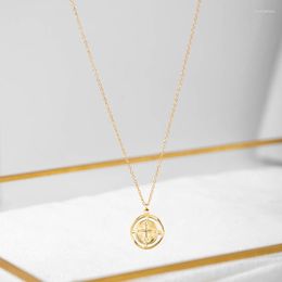 Chains Women Fashion Cross Charm Necklace Gold Colour Plated Stainless Steel Coin Pendant Choker 2023 Jewellery