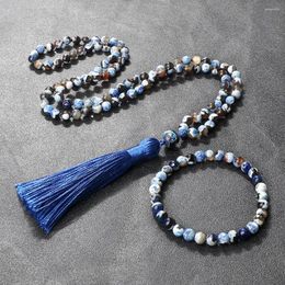 Pendant Necklaces 6mm Natural Lapis Lazuli Agates Necklace & Bracelet Men Charms Rosary For Women Jewelry Health Protection Gift