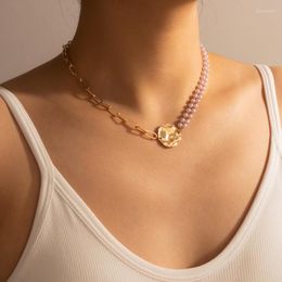 Pendant Necklaces Elegant Pearl Stone Clavicle Chain Choker Necklace For Women Geometry Alloy Metal Adjustable Jewelry Collar 16292