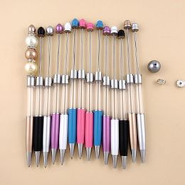 100Pcs Metal Beaded Ballpoint Pens Transparent Rod Bead Pen Diy Crystal Oil