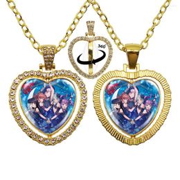 Pendant Necklaces Japan Anime BanG Dream Glass Cabochon 360 Degree Rotating Heart-Shaped Necklace For Girls' Gift Jewelry
