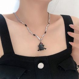 Pendant Necklaces Fashion Titanium Steel Necklace Black Square Tube Splicing White Ghost Clavicle Chain Jewellery For Women Personality Party