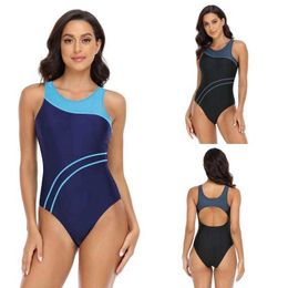 Womens One Piece Colour Matching Swimsuit Backless Quick Drying Swimwear Direct Supply