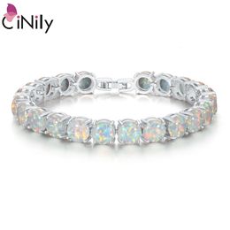 Chain CiNily White Fire Opal Stone Link Bracelets Bangles Silver Plated Luxury Larger Boho Bohemia Summer Jewellery Gifts Woman 230506