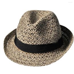 Wide Brim Hats Men Women Hollow Straw Fedoras Cap Jazz Hat Short Sun For Summer