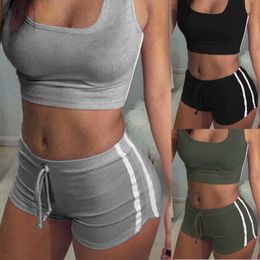 Tracksuits Set 2PCS Women's Track and Field Wear Sports Bra Sleeveless Tank Top+Shorts Fitness Running Yoga Gym Sportswear P230531