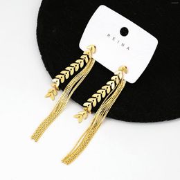 Dangle Earrings Lady Statement Punk Gold Colour Long Wheat Tassel For Women Textured Metal Copper Fringed Drop Jewellery