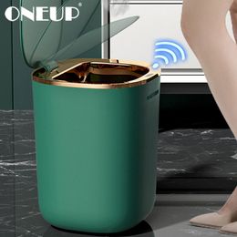 Waste Bins ONEUP Light Luxury Trash Can Smart Induction Garbage With Lid For Home Kitchen Toilet Bathroom Accessories Cleaning 230505