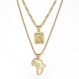 Pendant Necklaces 2pcs/set Letter Map Pendants Necklace Figaro Box Link Chain For Women Men Gold Color Layered Chic Jewelry Gift
