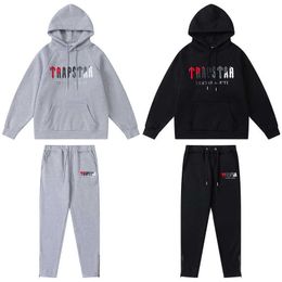 Designer Clothing Men's Sweatshirts Hoodie Trapstar Red Black Towel Embroidered Plush Sweater Pants Men's Spring Autumn Hooded Loose Sports Trend Coat For sale