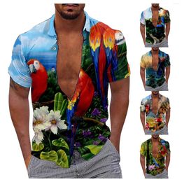 Men's Casual Shirts Parrot Print 3d Digital Loose Short Sleeve Shirt Fashion Men