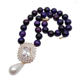 Pendant Necklaces Y.YING Purple Tiger Eye Necklace Cubic Zirconia Pave White Shell Pearl For Women Jewelry