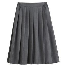 Skirts Basic Jk Ladies Skirt Summer Women's A-line Skirt Elastic Waist Dark Gray Pleated Skirt College Style Skirt Woman Skirts 230506