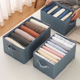 Storage Boxes Bins Pants storage box Space Saving Folding Separation Grids storage wardrobe closet jeans shirt sweater clothes Organisers 230505