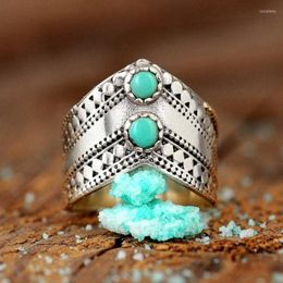 Wedding Rings Bohemian Vintage V-shaped Ring For Women Ethnic Style Faux Natural Turquoise Carved Finger Party Jewelry Accessories