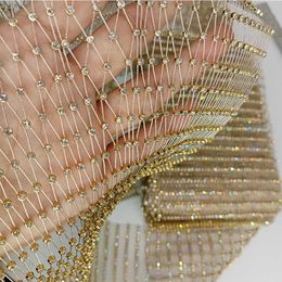 Fabric 65X55cm Gold Fishing Net Line Crystal Connexion Fabric 2023 Ins Hot Designer White for DIY Dress Mask Decoration P230506