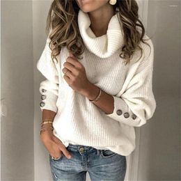 Women's Sweaters Women Fashion Women's Turtleneck Pullovers Button Long Sleeve Loose Knitted Sweater Tops Pull Femme Hiver Jersey Mujer