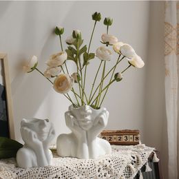Vases Nordic Style Flower Women Body Half Face Pot Ceramic Art Crafts Bedroom Living Room Desktop Decoration 230505