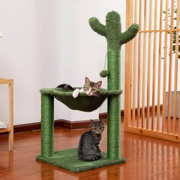 Scratchers Cactus Cat Tree with Hammock and Full Wrapped Sisal Scratching Post for Small Cats Cozy Design of Cat Ped Beds