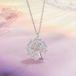 Pendant Necklaces 5A Zircon Dandelion Necklace For Women White Gold Colour Plated Sweater Chain Fashion Jewellery Female