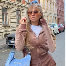 Women's Tracksuits Tracksuit Women two piece sets Velvet Sewing Suit Y2k Pants And Zipper Hood Sweatshirt Women Large Size Female Velour Trousers P230506